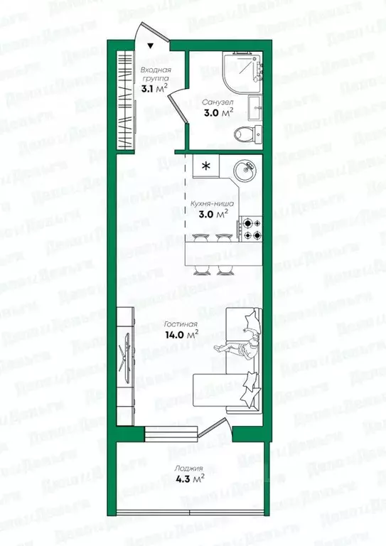 Студия Кировская область, Киров Заводская ул., 16 (27.6 м) - Фото 2