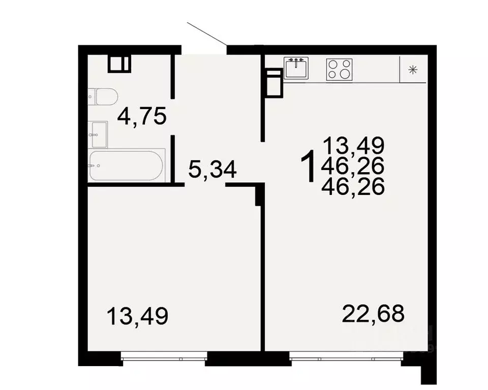 1-к кв. Тульская область, Тула Флагман жилой комплекс (46.26 м) - Фото 1