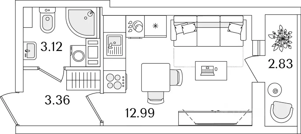 Студия Санкт-Петербург ул. Тамбасова, 5Н (20.89 м) - Фото 0