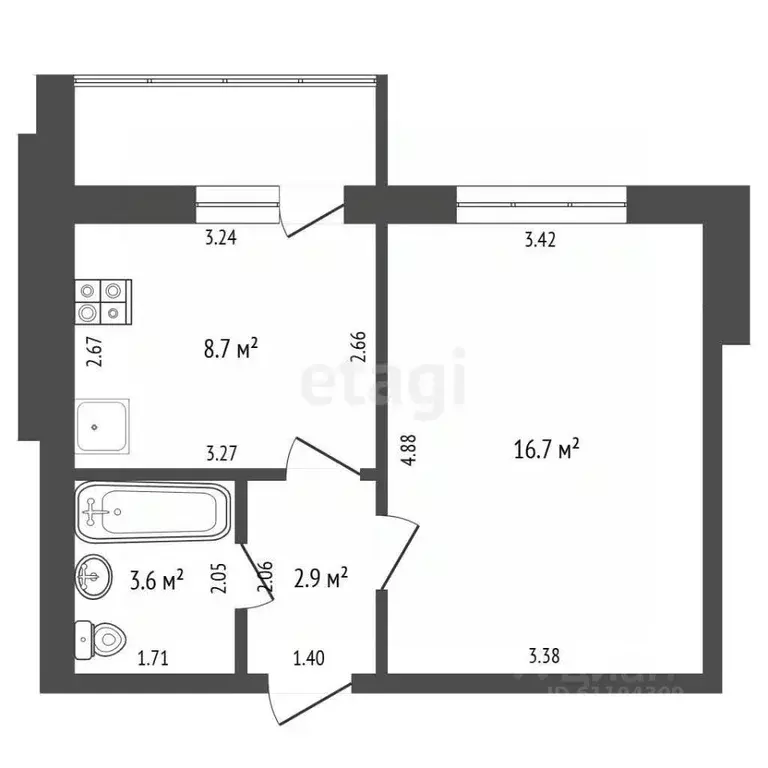 1-к кв. Мордовия, Саранск ул. 1-я Набережная, 52 (32.0 м) - Фото 1