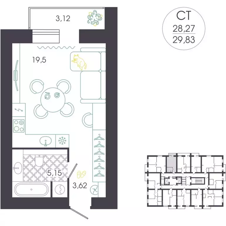 Студия Пензенская область, Пенза Колышлейская ул., 7 (30.37 м) - Фото 1