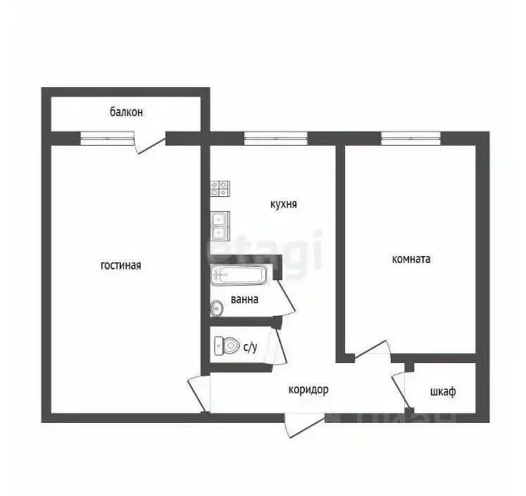 2-к кв. Иркутская область, Иркутск Байкальская ул., 258 (45.6 м) - Фото 2