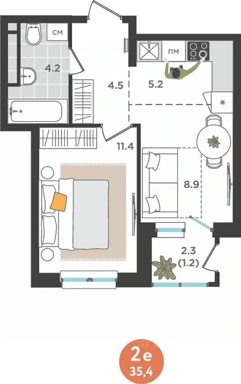2-к кв. Пермский край, Пермь ул. Куфонина, 1 (35.4 м) - Фото 1