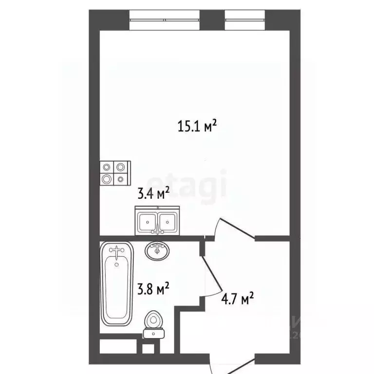 Студия Москва пос. Коммунарка, ул. Бачуринская, 7к2 (27.0 м) - Фото 1