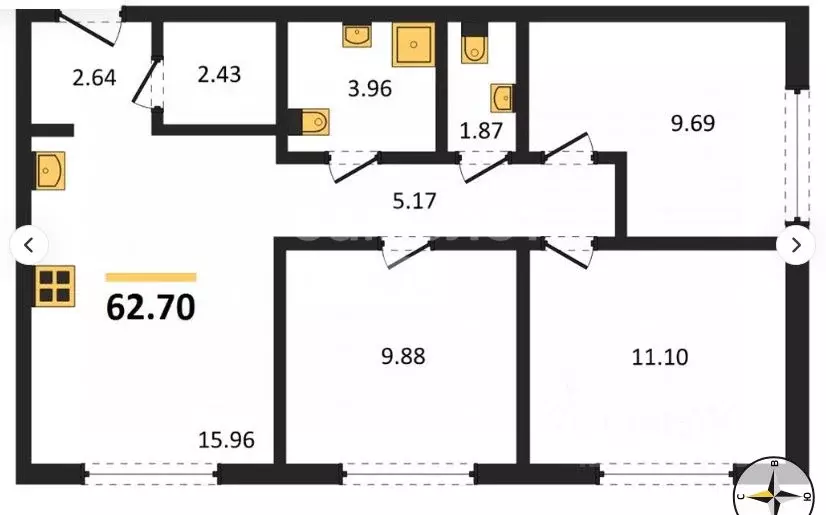 3-к кв. Челябинская область, Челябинск просп. Краснопольский, 30 (65.7 ... - Фото 2