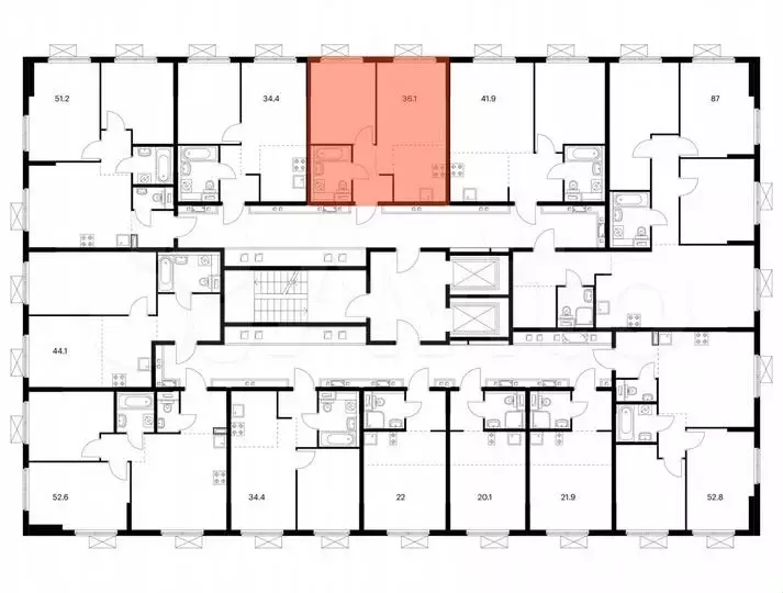 1-к. квартира, 36,1м, 15/17эт. - Фото 1