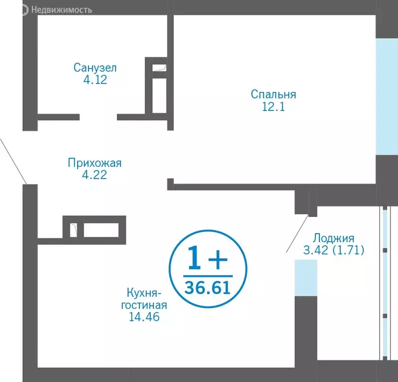 1-комнатная квартира: Патрушева, улица Петра Ершова, 14 (36.61 м) - Фото 1