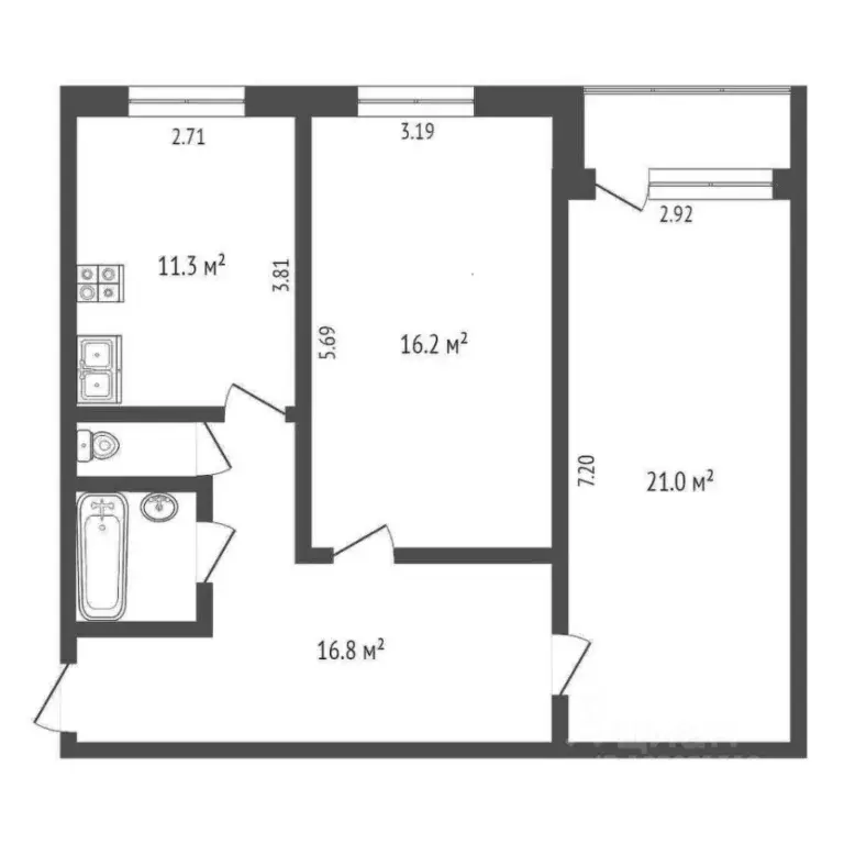 2-к кв. Калужская область, Калуга ул. Гурьянова, 18к2 (70.2 м) - Фото 1