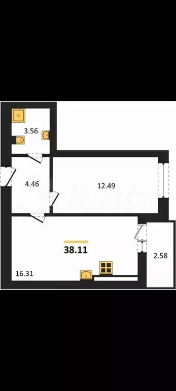 1-к. квартира, 39,4 м, 7/8 эт. - Фото 1