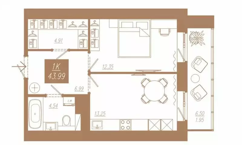 1-комнатная квартира: Красноярск, 3-я Краснодарская улица (43.99 м) - Фото 0