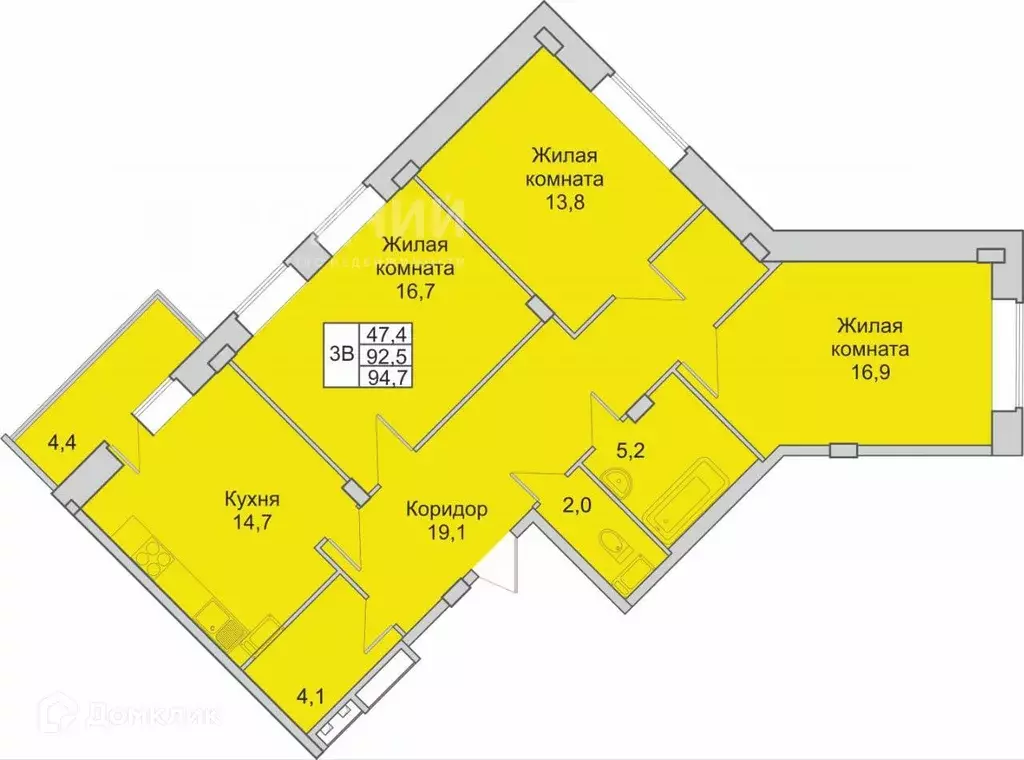 Продаётся 3-к квартира, 97.4 м - Фото 0