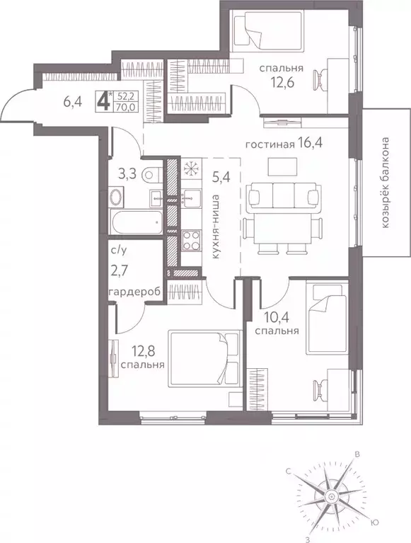 4-к кв. Пермский край, Пермь ул. Серебристая, 3А (70.0 м) - Фото 0