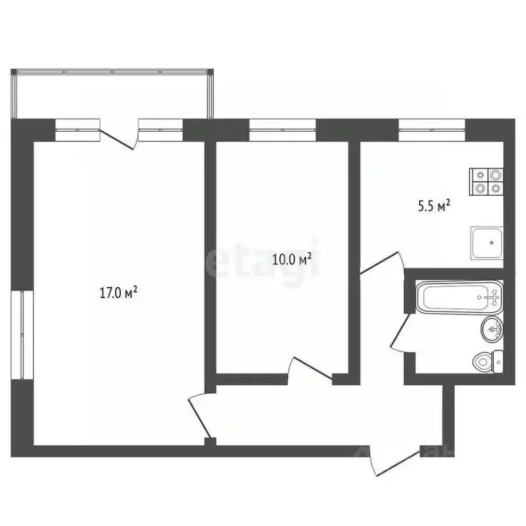 2-к кв. Псковская область, Псков Гражданская ул., 26 (42.1 м) - Фото 1