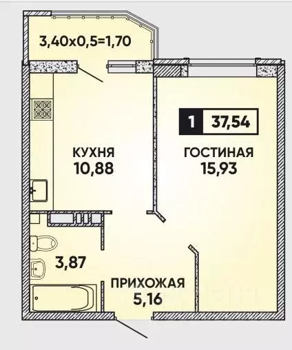 1-к кв. Краснодарский край, Краснодар ул. Конгрессная, 31 (37.5 м) - Фото 0