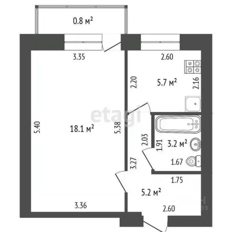 1-к кв. Башкортостан, Стерлитамак ул. Салавата Юлаева, 13 (31.9 м) - Фото 1