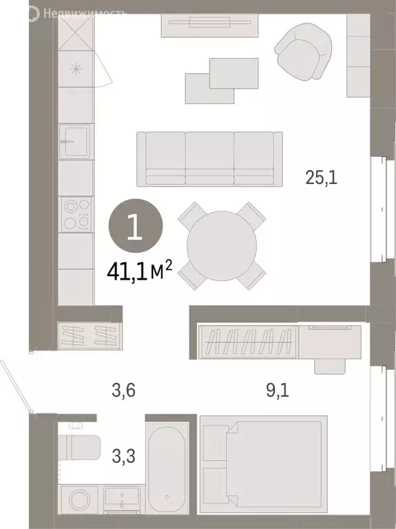 1-комнатная квартира: Тюмень, жилой комплекс На Минской (41.07 м) - Фото 1
