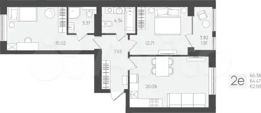 2-к. квартира, 66,4 м, 1/5 эт. - Фото 1