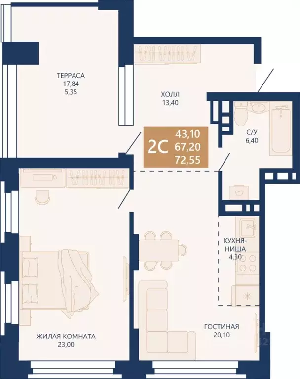 2-к кв. Новосибирская область, Новосибирск ул. Аэропорт, 1/6 (72.55 м) - Фото 0
