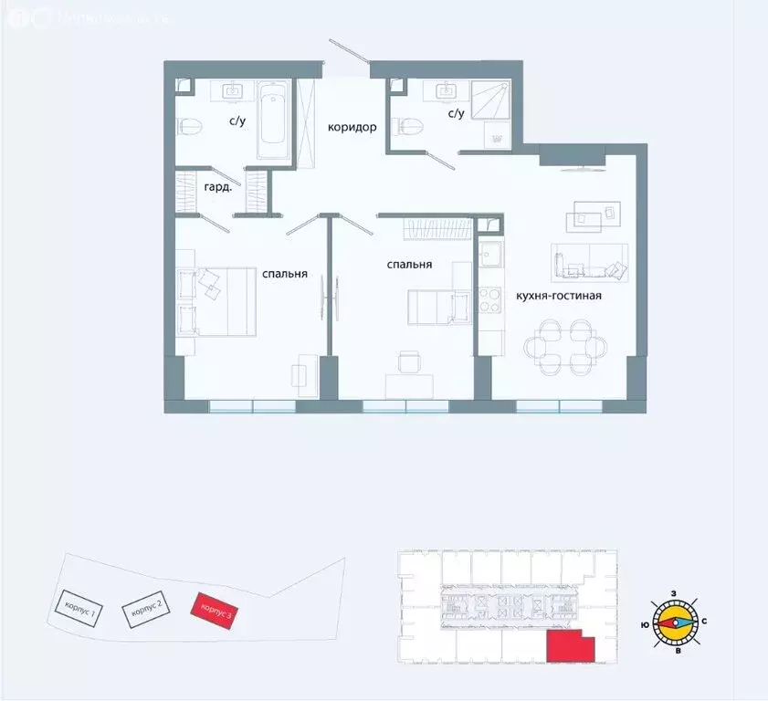 2-комнатная квартира: Москва, улица Василия Ланового, 6к3 (69.2 м) - Фото 1