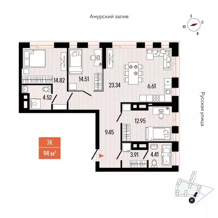 3-к кв. Приморский край, Владивосток просп. 100-летия Владивостока, ... - Фото 2