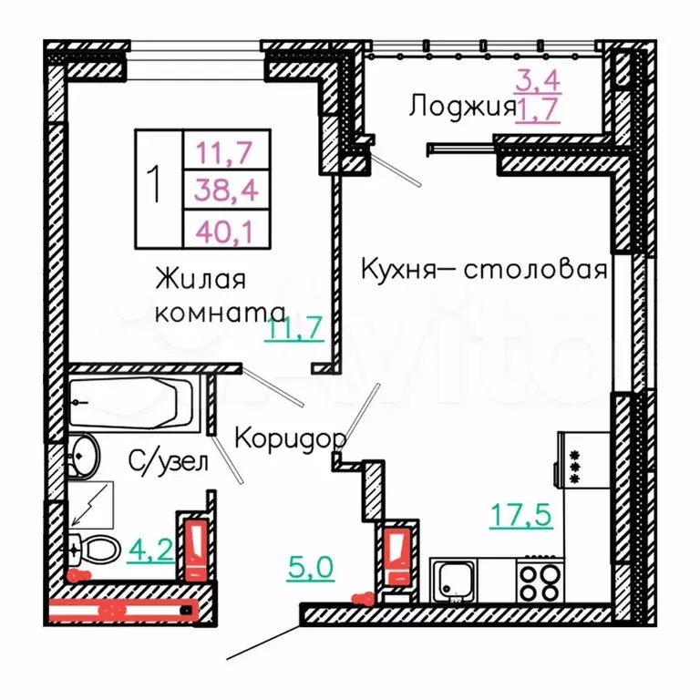 1-к. квартира, 40,1 м, 11/13 эт. - Фото 0