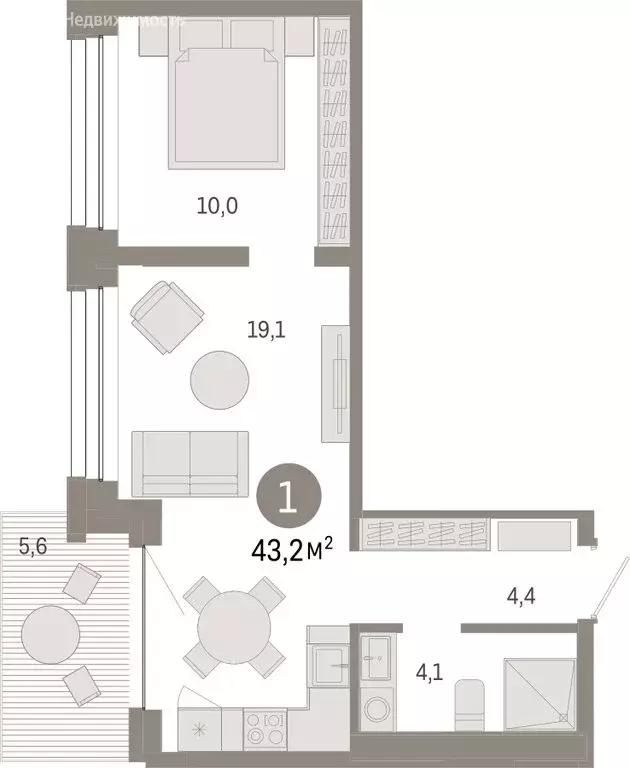 1-комнатная квартира: Тюмень, жилой комплекс Дом у Озера (43.24 м) - Фото 0