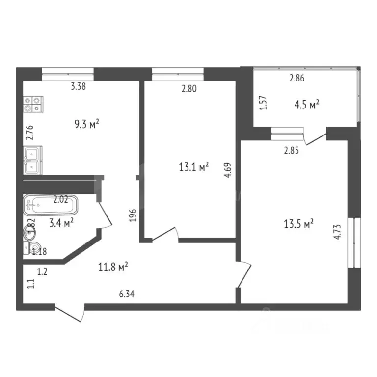 2-к кв. Тюменская область, Тюмень Дамбовская ул., 25к1 (51.1 м) - Фото 1