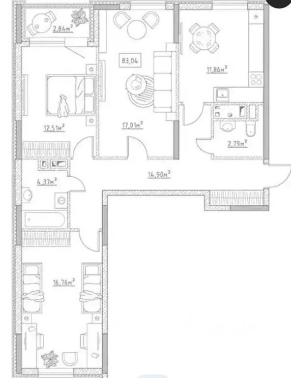 3-к кв. Пензенская область, Пензенский район, Засечный сельсовет, с. ... - Фото 2