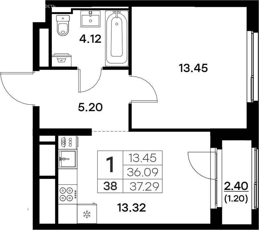 1-комнатная квартира: Владимир (37.29 м) - Фото 0
