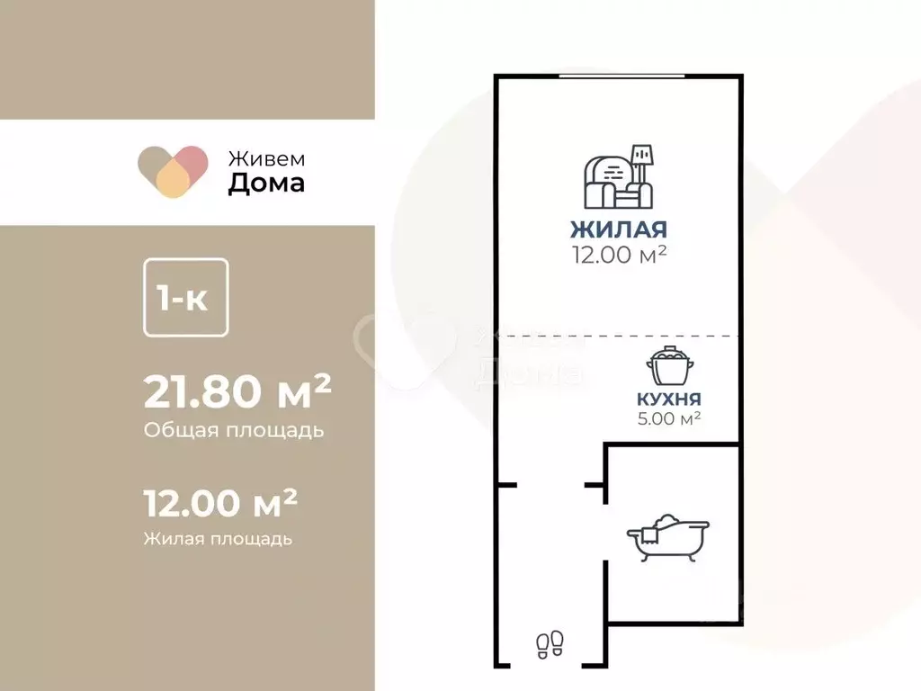 Студия Волгоградская область, Волгоград ул. Грибанова, 3А (21.8 м) - Фото 2