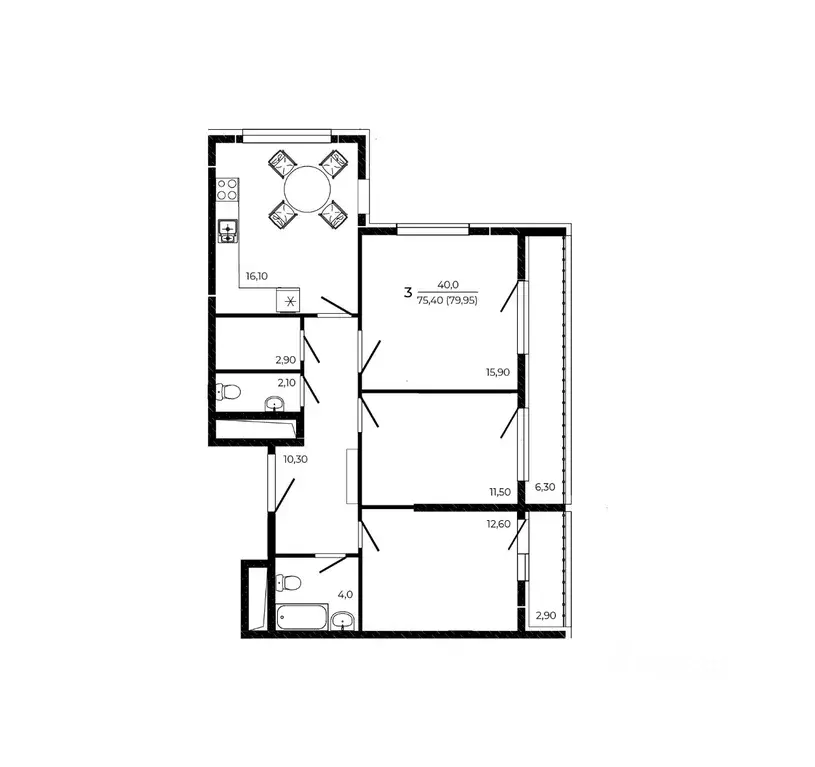 3-к кв. Ростовская область, Ростов-на-Дону Притяжение жилой комплекс ... - Фото 1