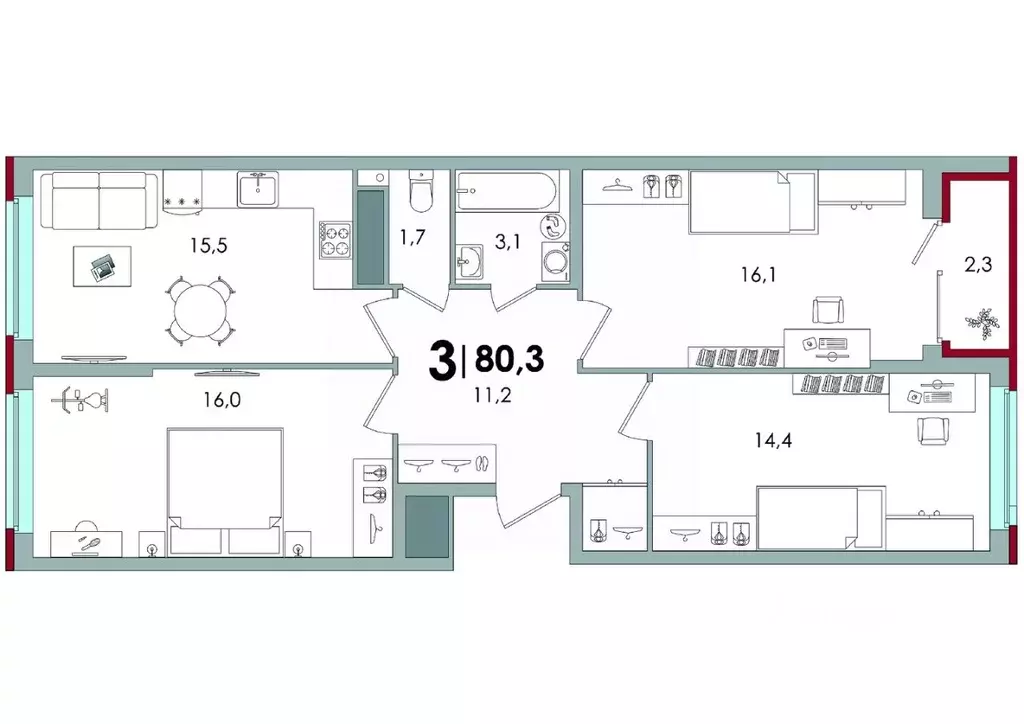 3-к кв. Тверская область, Тверь ул. С.Я. Лемешева, 6 (80.3 м) - Фото 0