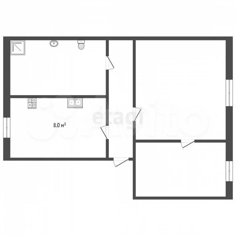 2-к. квартира, 42,4 м, 2/2 эт. - Фото 0