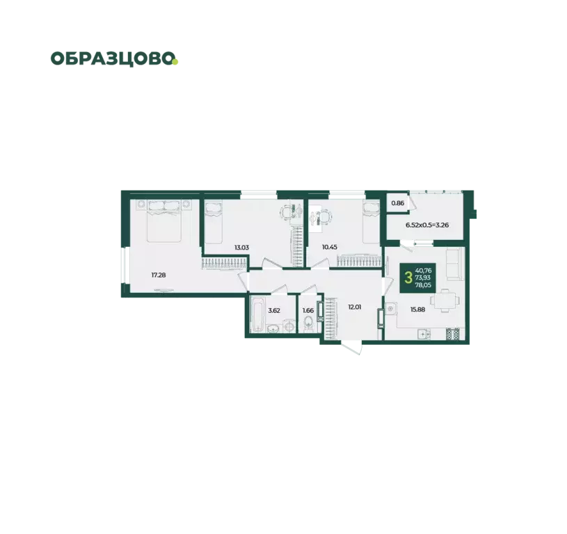 3-к квартира, 78.05 м - Фото 0
