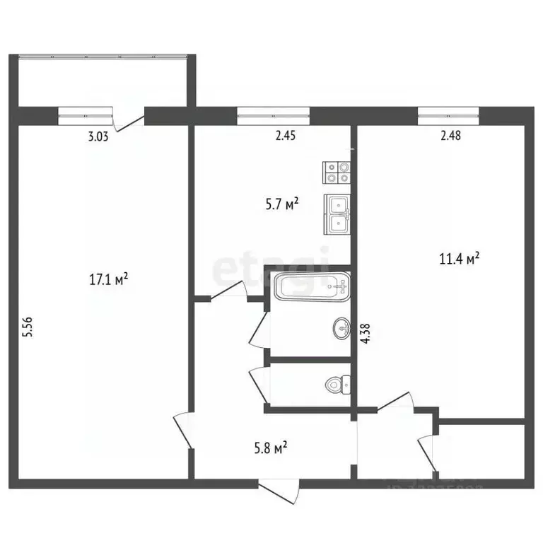 2-к кв. Вологодская область, Вологда ул. Чехова, 59 (44.2 м) - Фото 2
