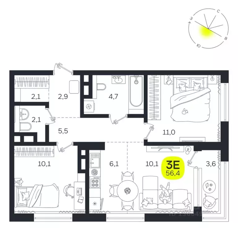 3-к кв. Свердловская область, Екатеринбург Южная Ботаника жилрайон, ... - Фото 1