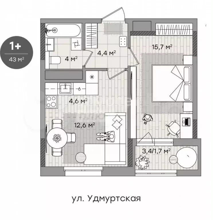 2-к. квартира, 43 м, 5/17 эт. - Фото 0