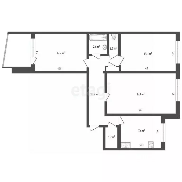 3-к кв. Хабаровский край, Хабаровск ул. Карла Маркса, 117 (66.3 м) - Фото 2