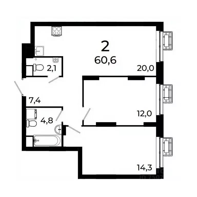 2-к кв. Нижегородская область, Нижний Новгород ул. Коперника, 15 (60.6 ... - Фото 1