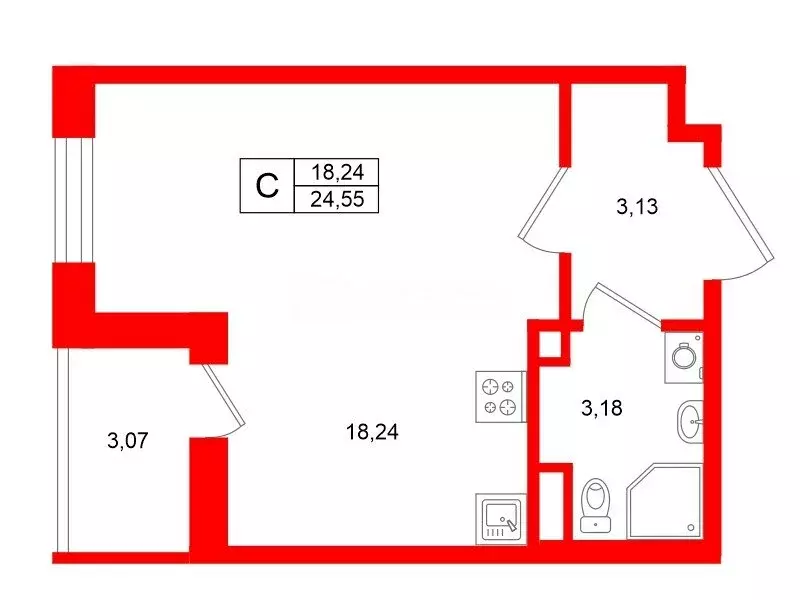 Квартира-студия: Санкт-Петербург, Пулковское шоссе, 99к6 (24.55 м) - Фото 1