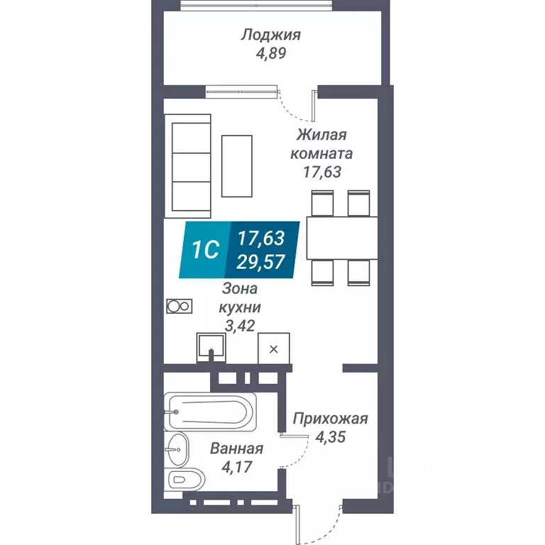 Студия Новосибирская область, Новосибирск ул. Королева, 19 (34.37 м) - Фото 0