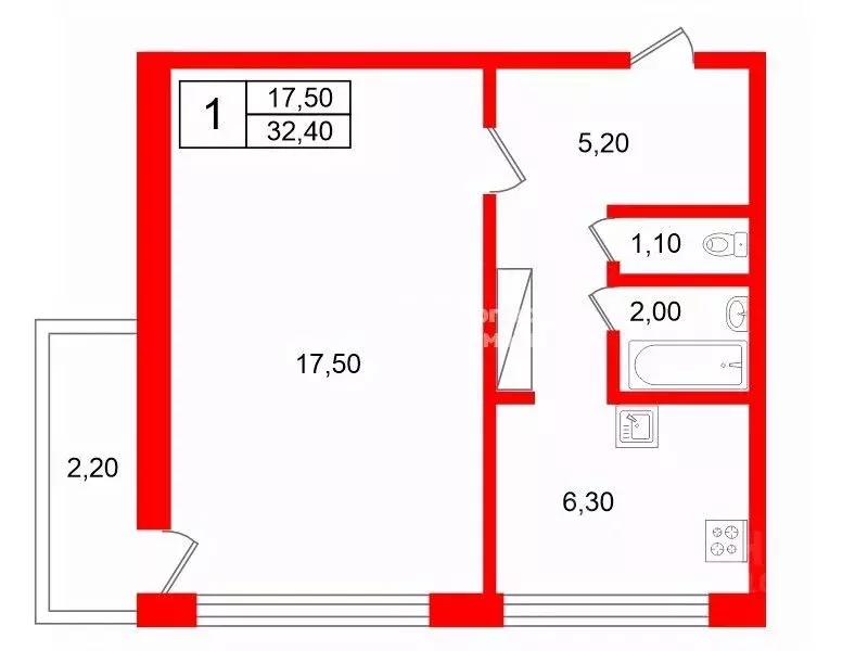 1-к кв. Санкт-Петербург Аэродромная ул., 11к3 (32.4 м) - Фото 2
