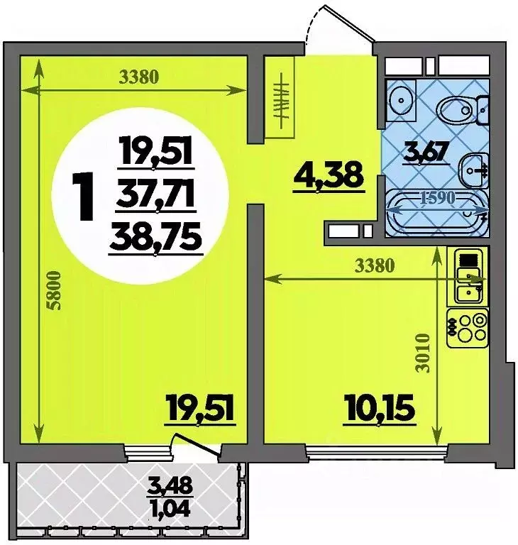 1-к кв. Адыгея, Майкоп  (38.75 м) - Фото 1