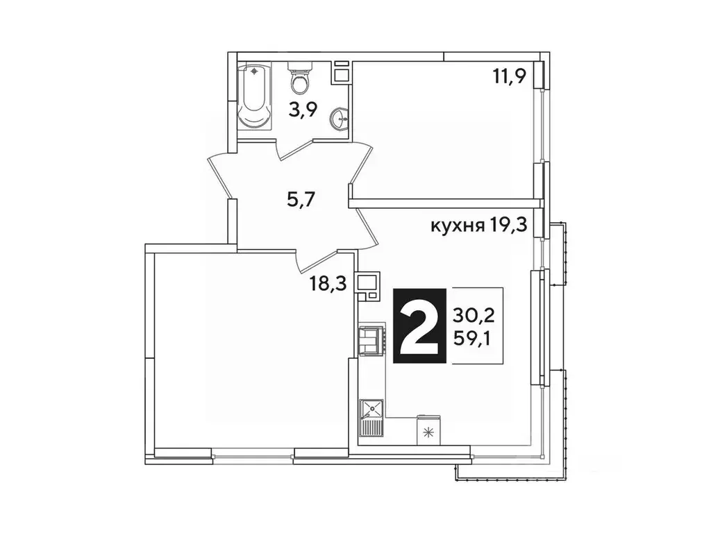 2-к кв. Краснодарский край, Краснодар ул. Ивана Беличенко, 86к1 (59.4 ... - Фото 1