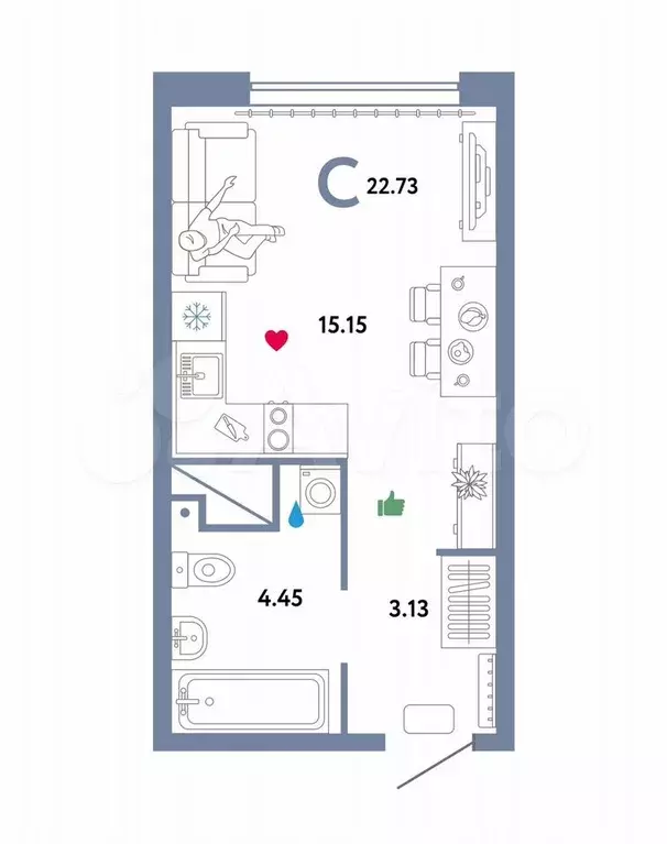 Квартира-студия, 22,7 м, 9/32 эт. - Фото 0