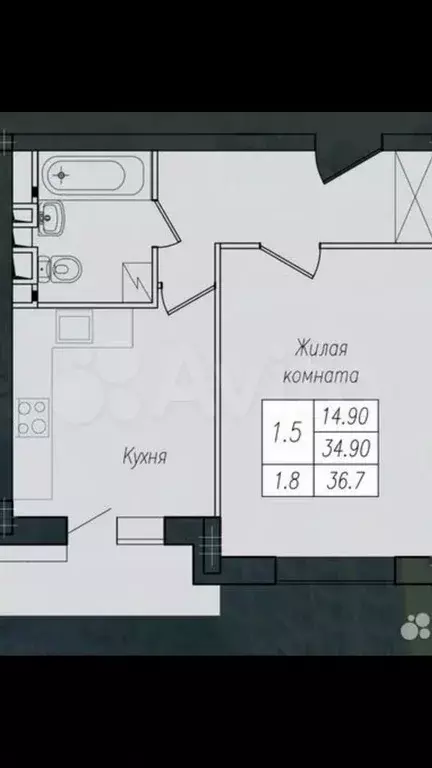 1-к. квартира, 36,7 м, 1/10 эт. - Фото 0