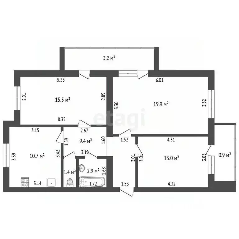 3-к кв. Мордовия, Саранск ул. Маринина, 24 (72.8 м) - Фото 1