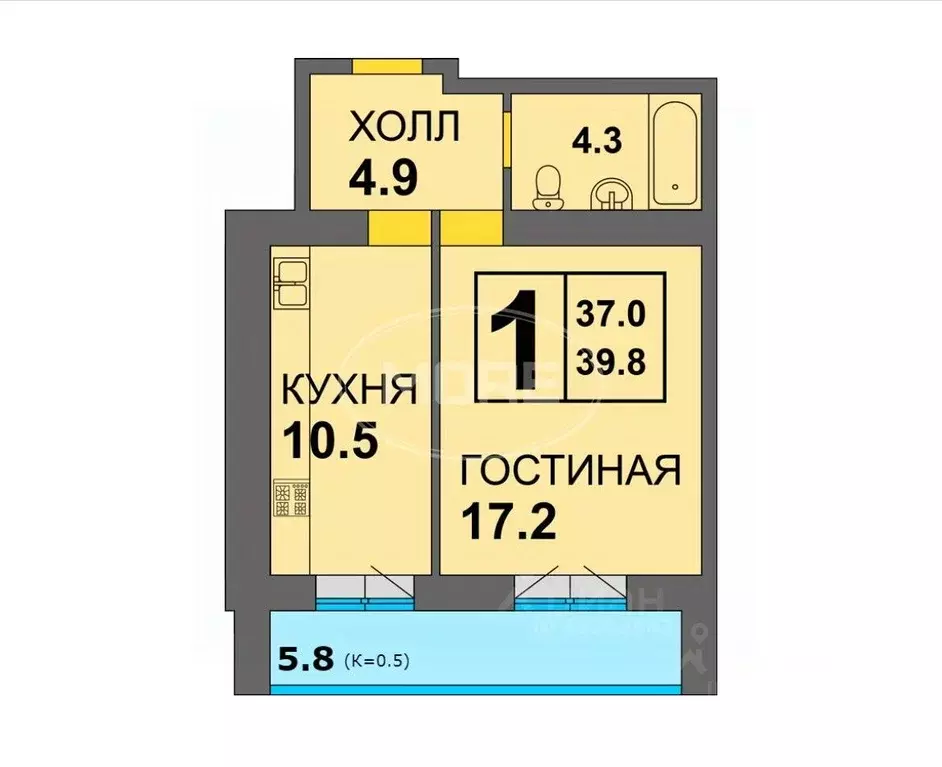 1-к кв. Калининградская область, Калининград ул. Старшины Дадаева, 71 ... - Фото 2