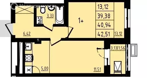 1-комнатная квартира: Уфа, улица Майора Доставалова, 9 (40.94 м) - Фото 1