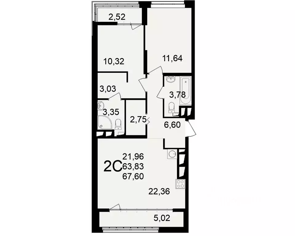 2-к кв. Рязанская область, Рязань ул. Чкалова (63.83 м) - Фото 1